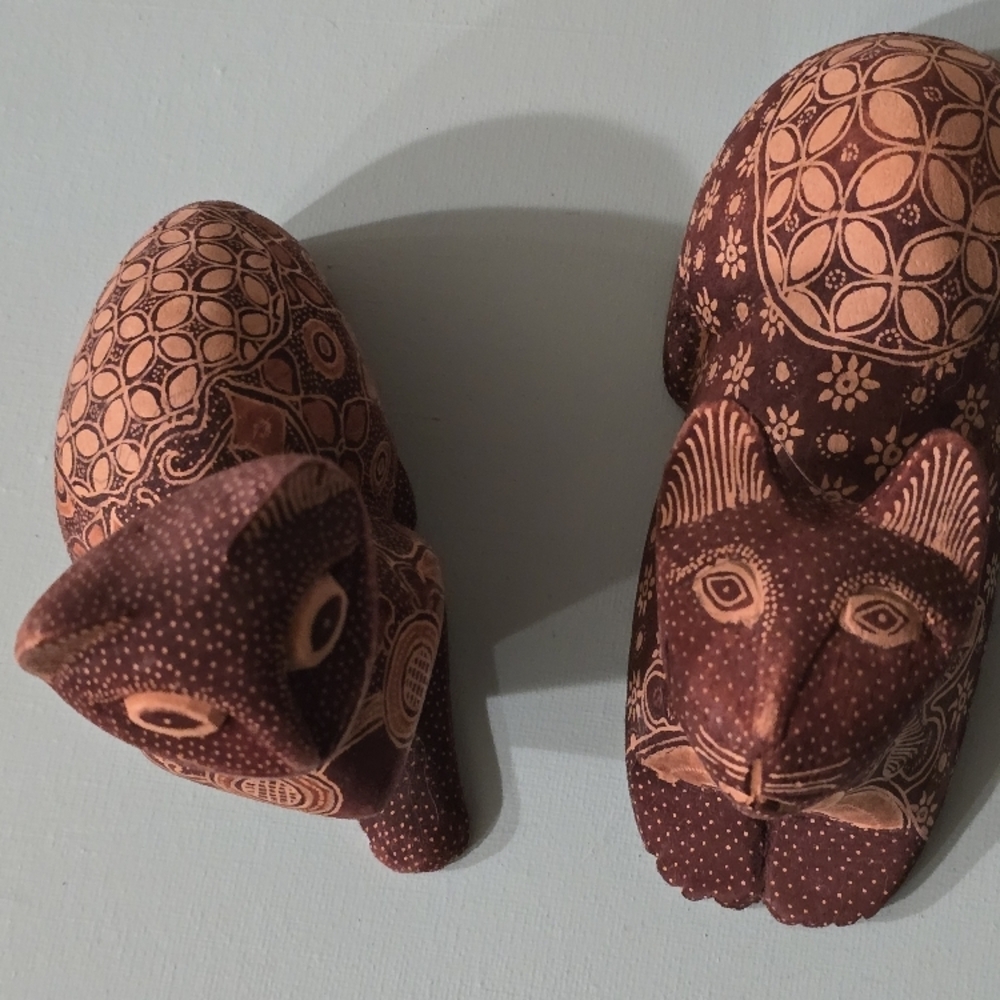 Handcrafted Brown Cat Figurine Sculptures